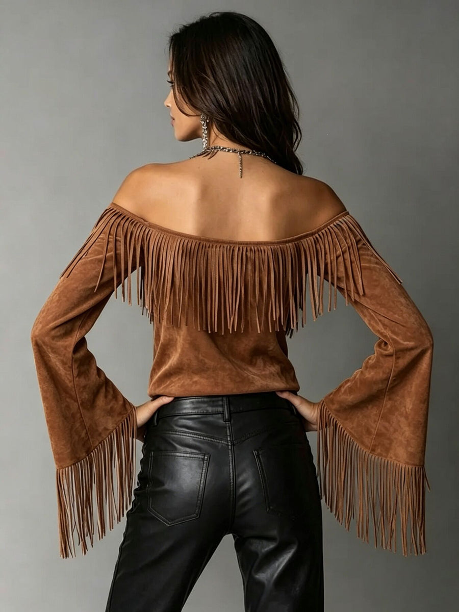 100% polyester Care instructions: Machine wash cold off-shoulder top in Black with relaxed silhouette