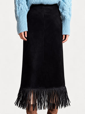 midi skirt in camel with fringe and midi
