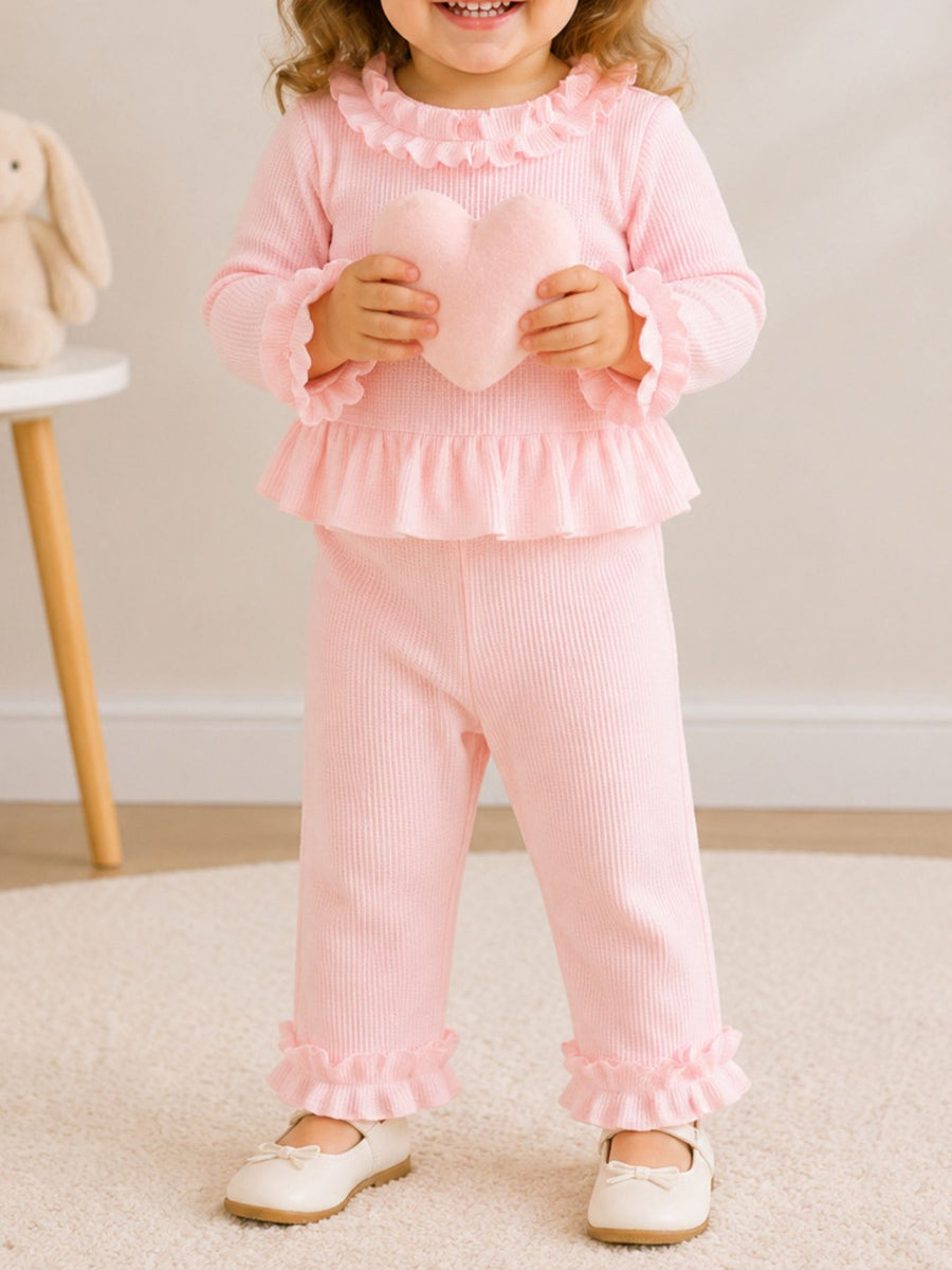 pajama set in Apricot Color with ribbed and ribbed