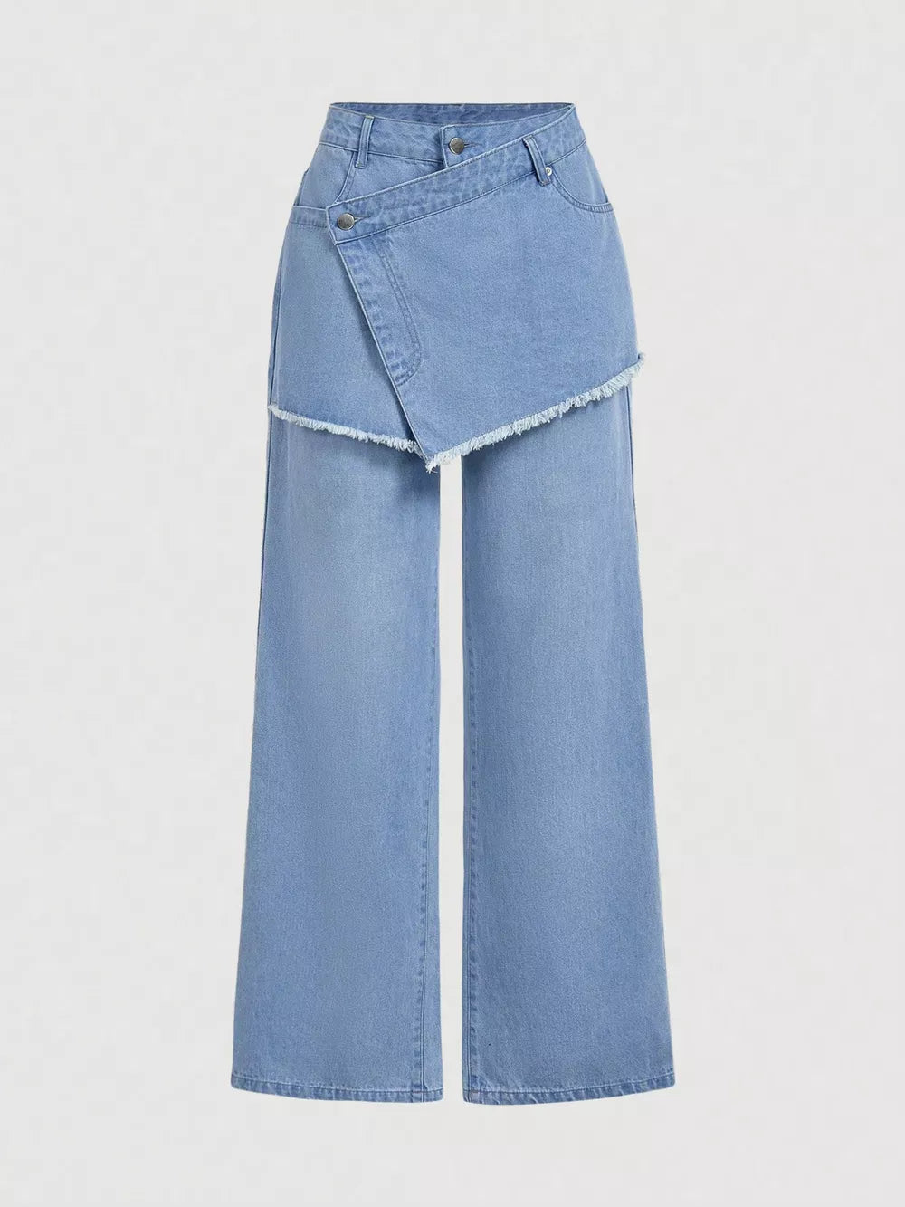 Blue wide-leg jeans with full-length and button-front