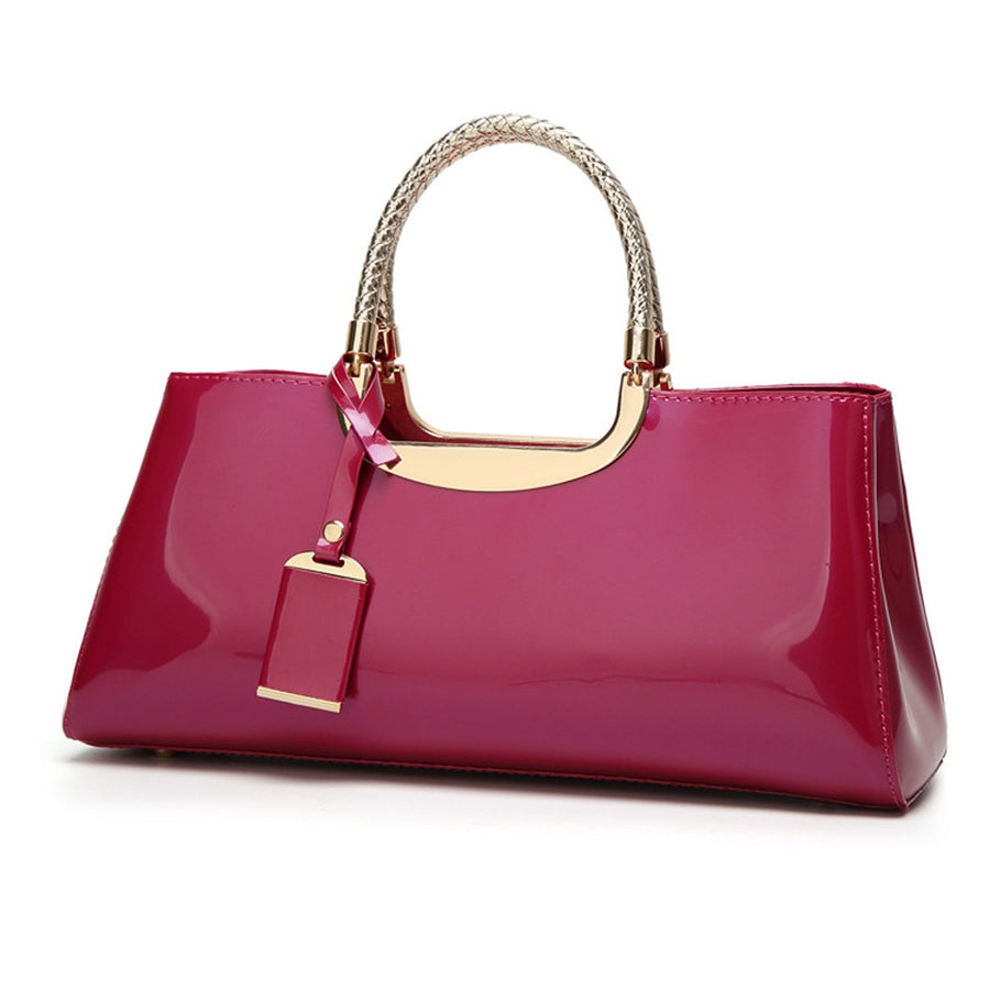 Patent Leather Medium Top Handle Handbag in Burgundy with top handle
