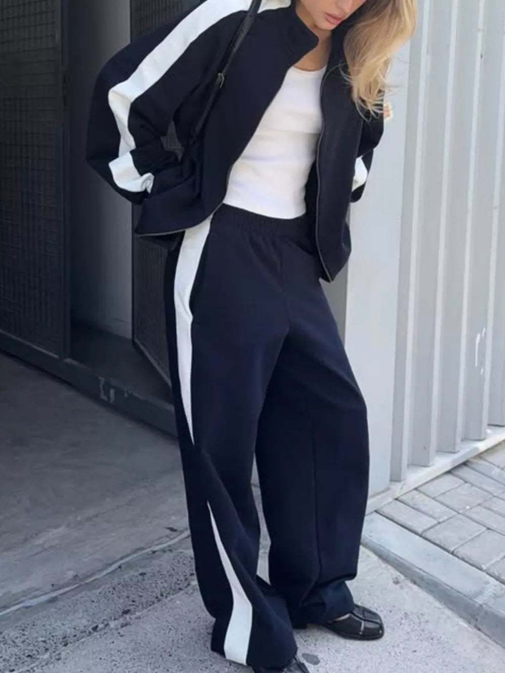 Zip Up Long Sleeve Outerwear And Pants Set in Brown, view 19