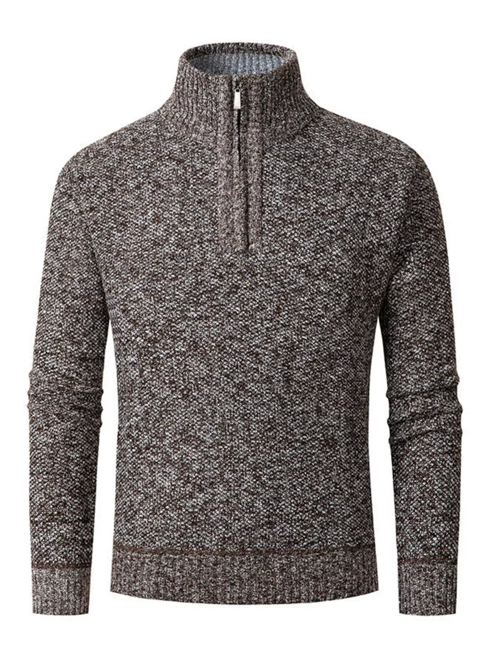 Light Gray zip-up sweater featuring stretch and textured