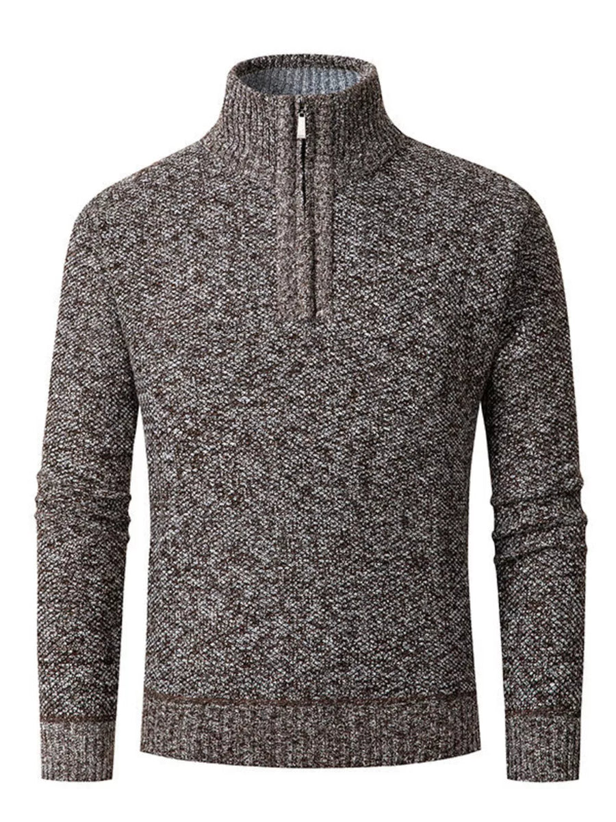 Light Gray zip-up sweater featuring stretch and textured