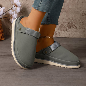 Thick-Sole Round Toe Slip-Ons in slate gray with round toe