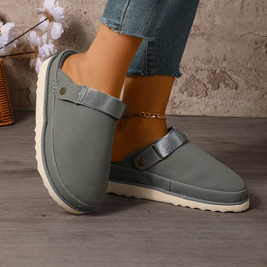 Thick-Sole Round Toe Slip-Ons in slate gray with round toe