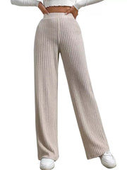 wide-leg pants in oatmeal featuring ribbed and wide-leg fit