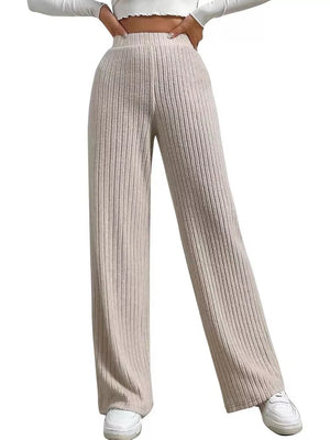 wide-leg pants in oatmeal featuring ribbed and wide-leg fit
