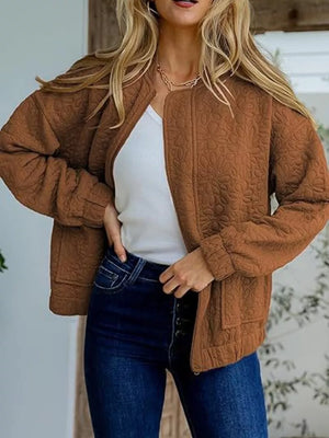 modern quilted jacket in Caramel with collared