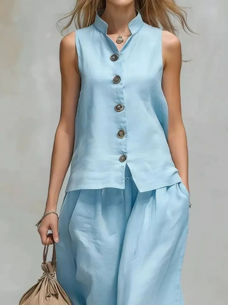 bohemian two-piece set in Black with mandarin collar