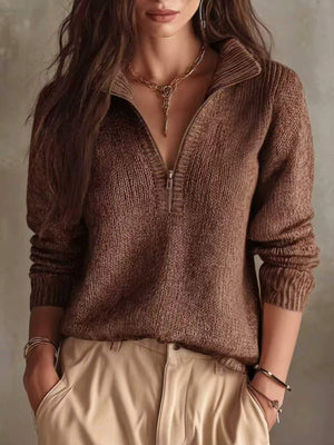 Relaxed Half Zip Dropped Shoulder Sweater in Sky Blue with zipper