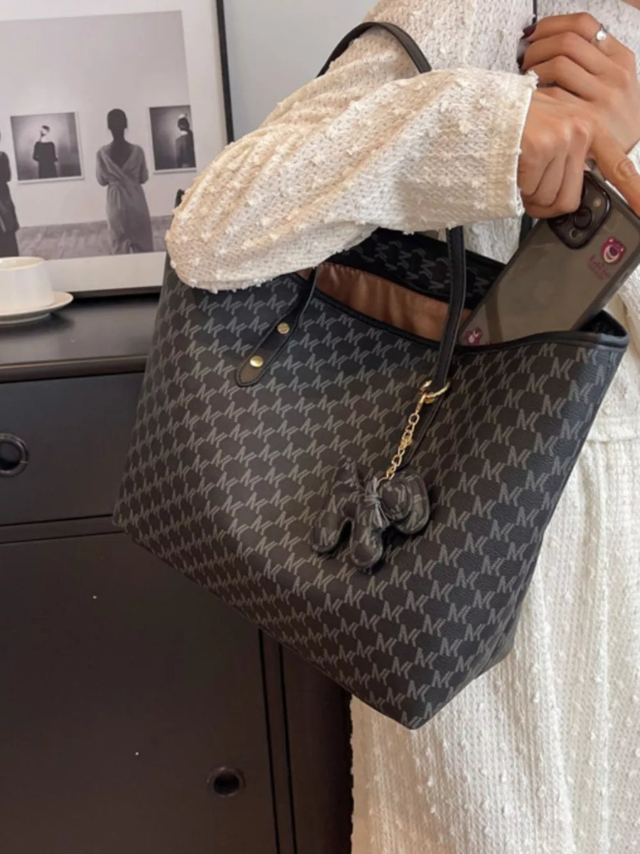 PU Leather Imported Size &amp tote in Black with boxy silhouette
