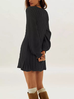 classic sweater dress in Apricot with crew neck