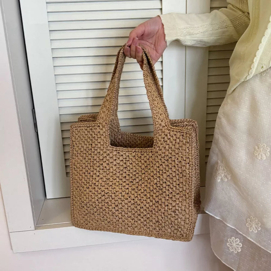 Black with Woven Straw Handbag