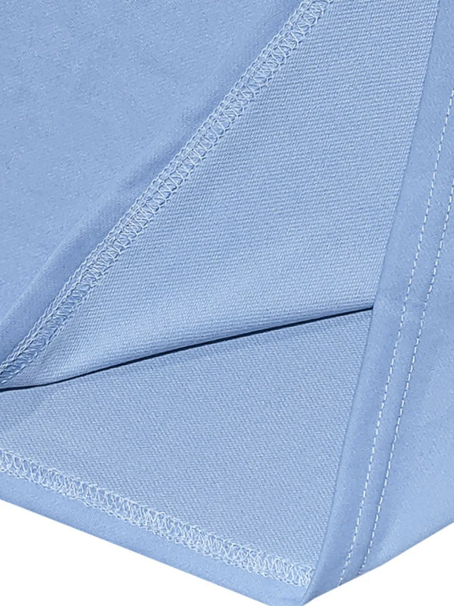 Light blue V-neck performance tee showing seam detail