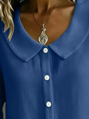 white relaxed button-down shirt with peter pan collar