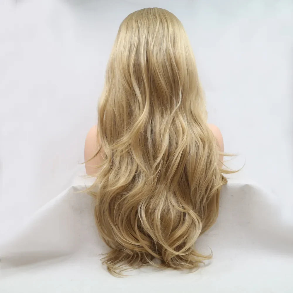 Ombré beach wave lace front wig in Brown/Khaki with loose waves.
