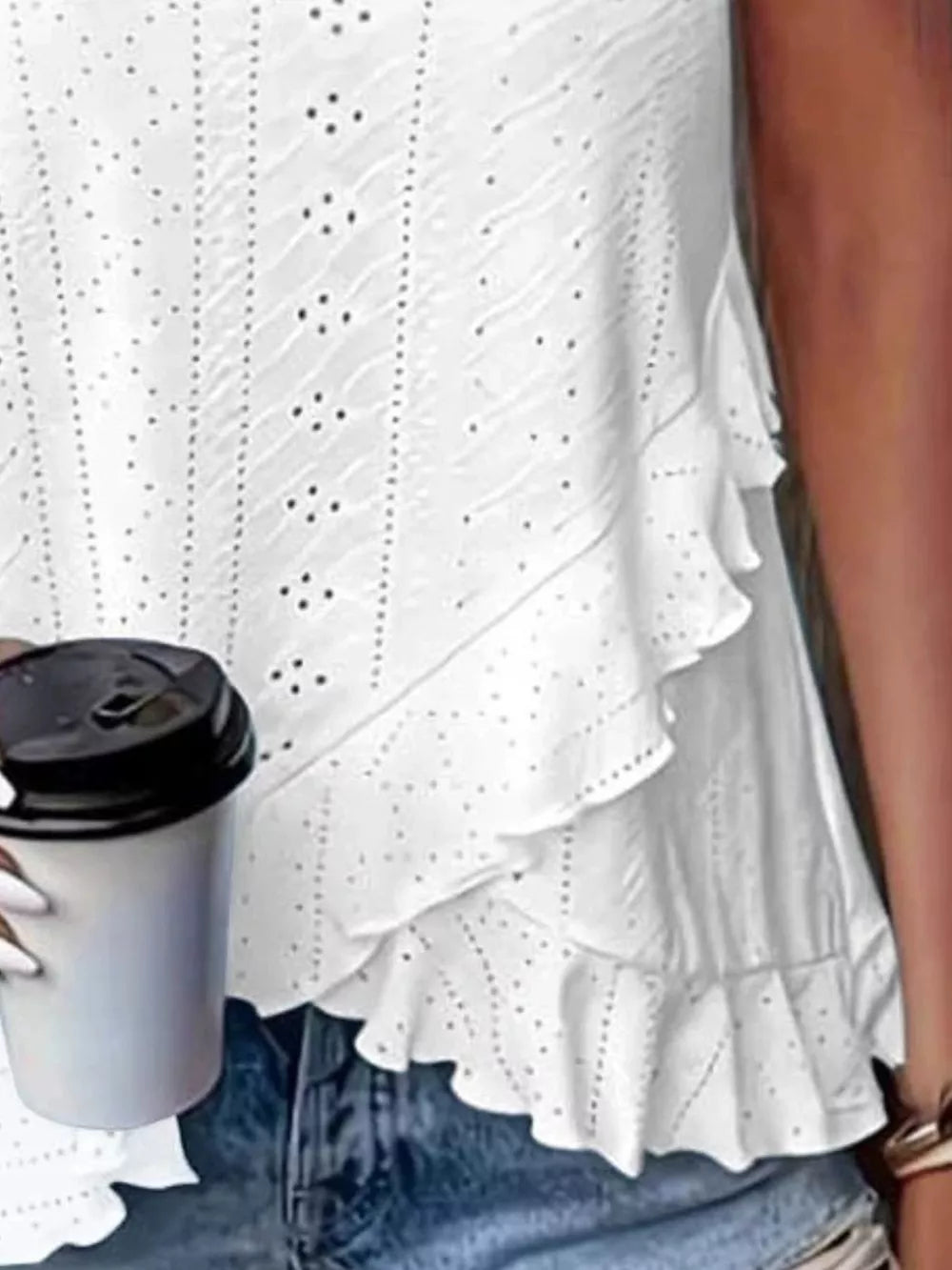 Yellow V-neck Eyelet Ruffled Tank Top