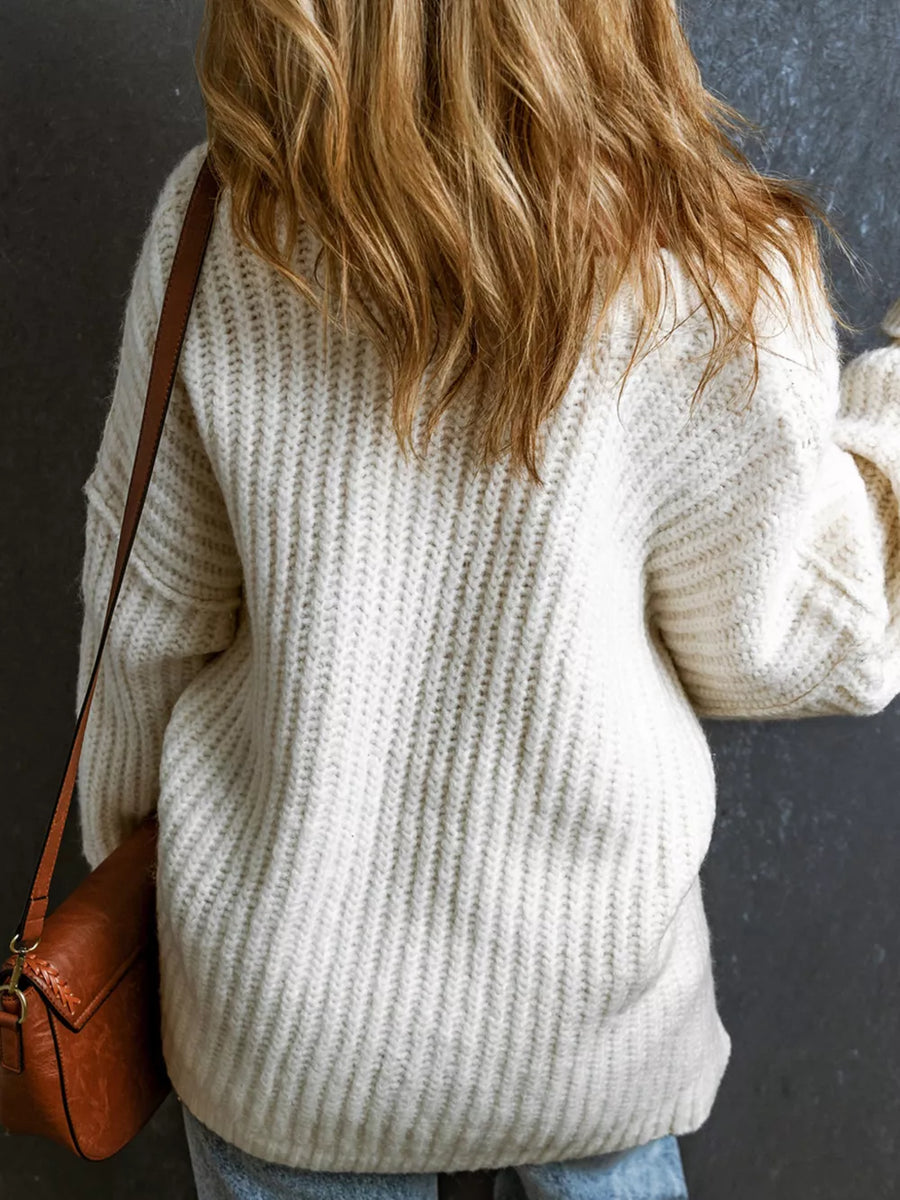 Taupe Ribbed Knit Round Neck Chunky Sweater