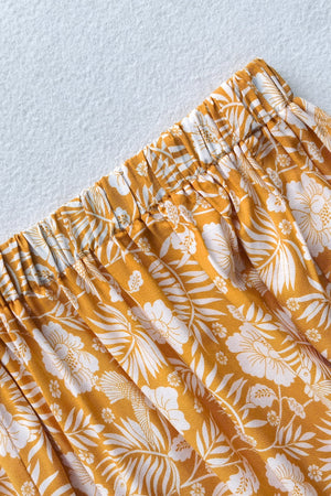 Tangerine floral print viscose maxi skirt with elastic waistband