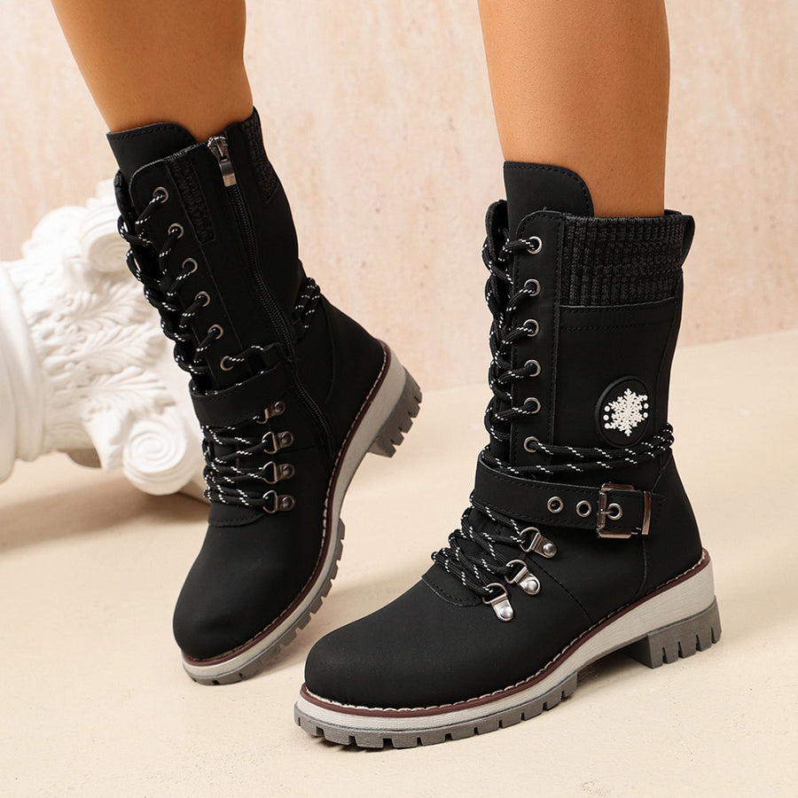 boots in Gray with round toe and mid-calf
