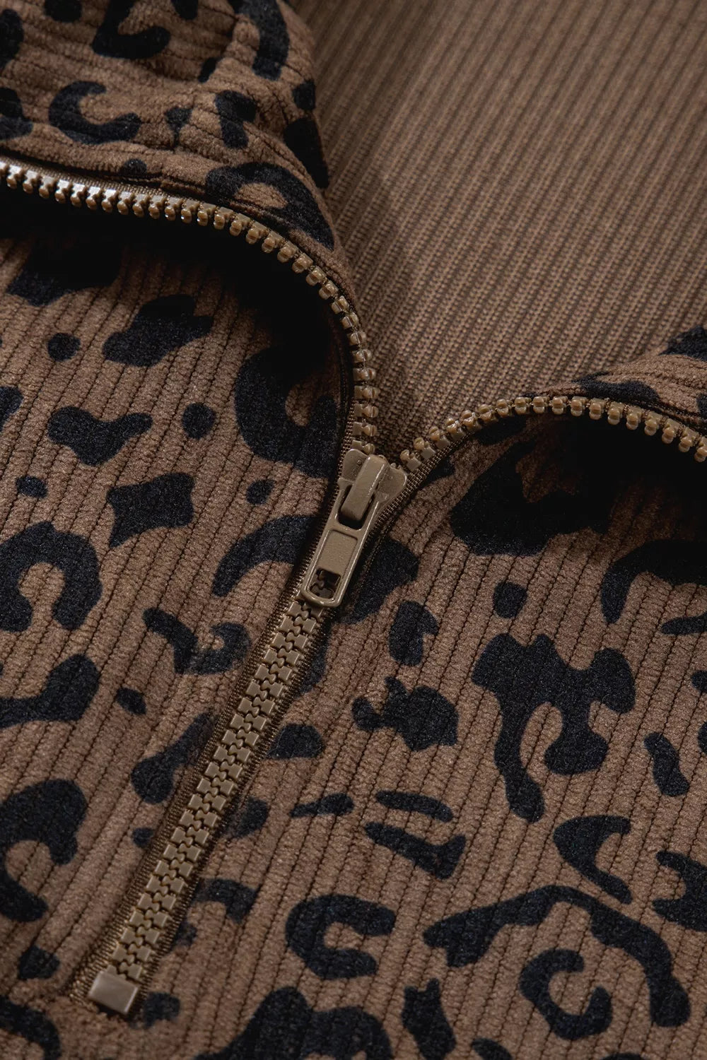 Leopard Print Quarter-zip Sweatshirt in Coffee Brown