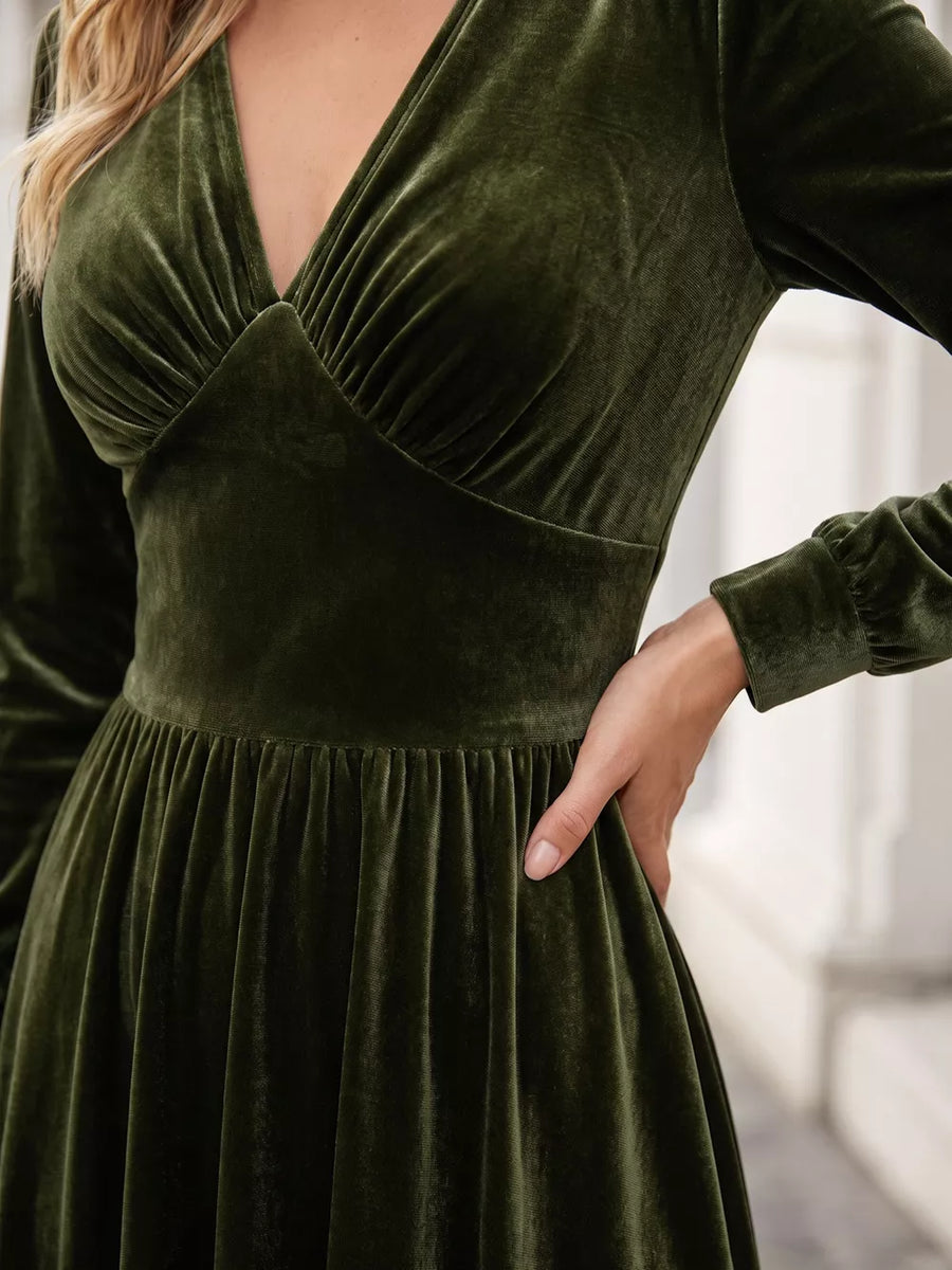glam maxi dress in olive green with v-neck