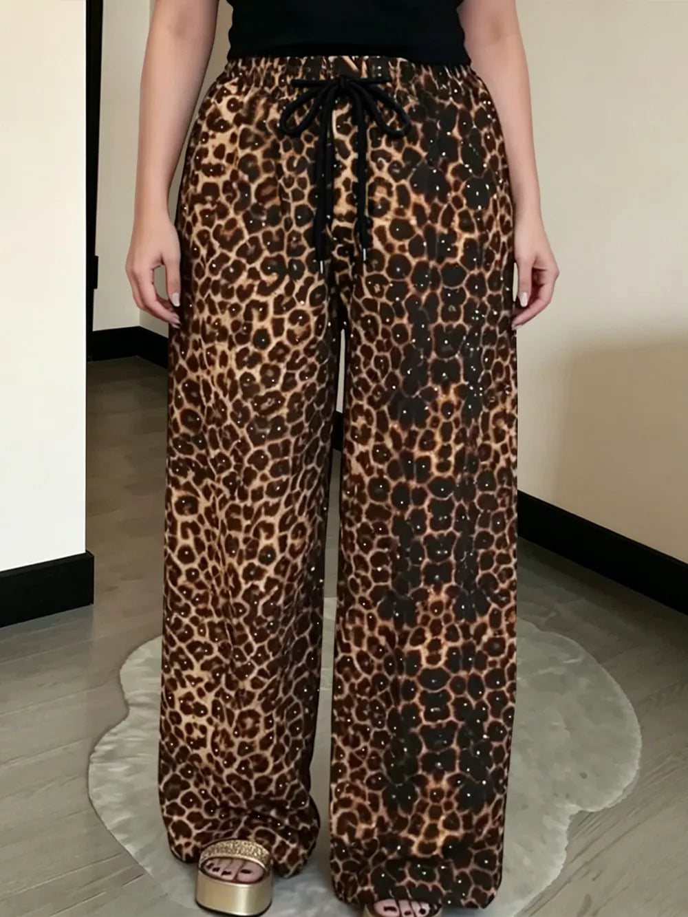 100% polyester Care instructions: Machine wash cold wide-leg pants in Light Leopard with wide-leg silhouette