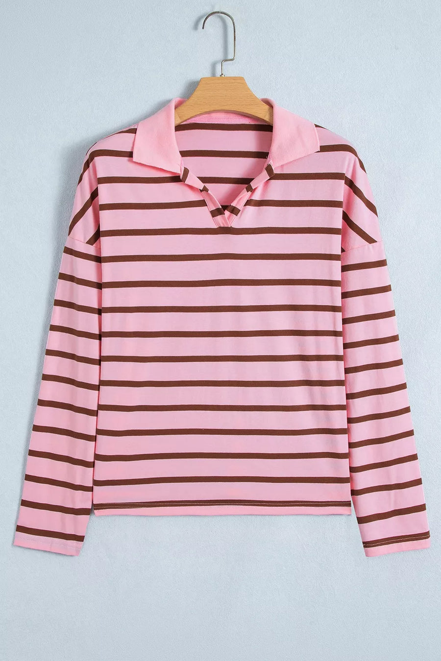 light pink polo shirt with hip-length and pullover