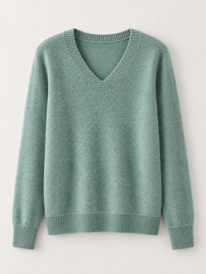 Leaf Green relaxed v-neck sweater with v-neck