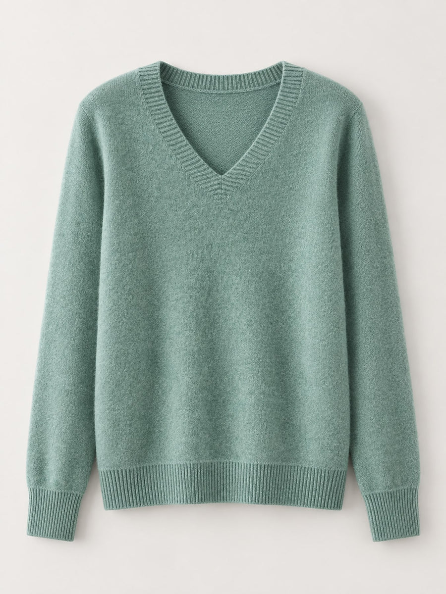 Leaf Green relaxed v-neck sweater with v-neck