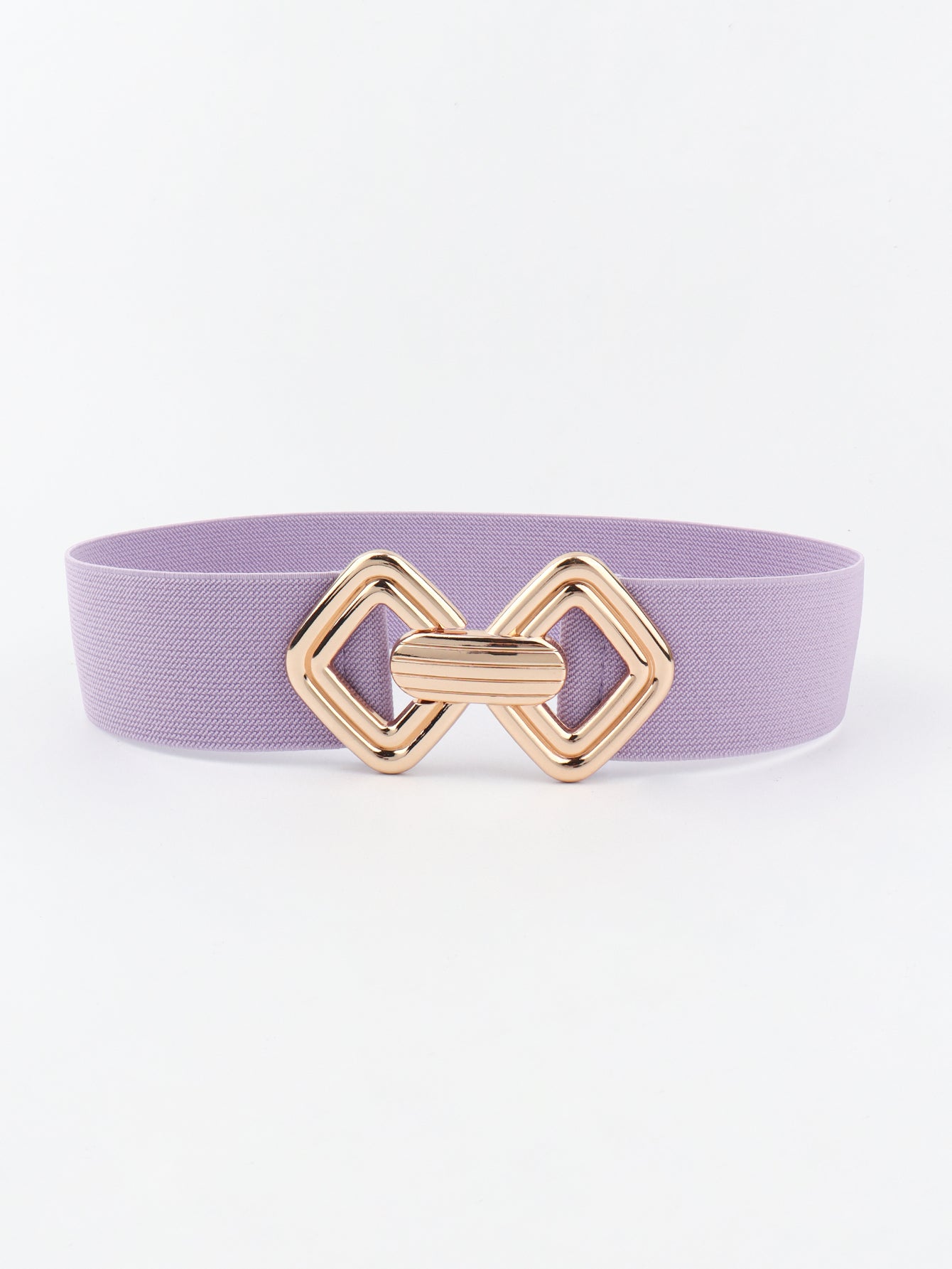 Lavender elastic belt with geometric gold buckle