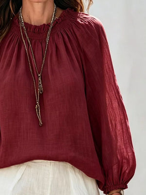 Round Neck Balloon Sleeve Blouse in Ivory