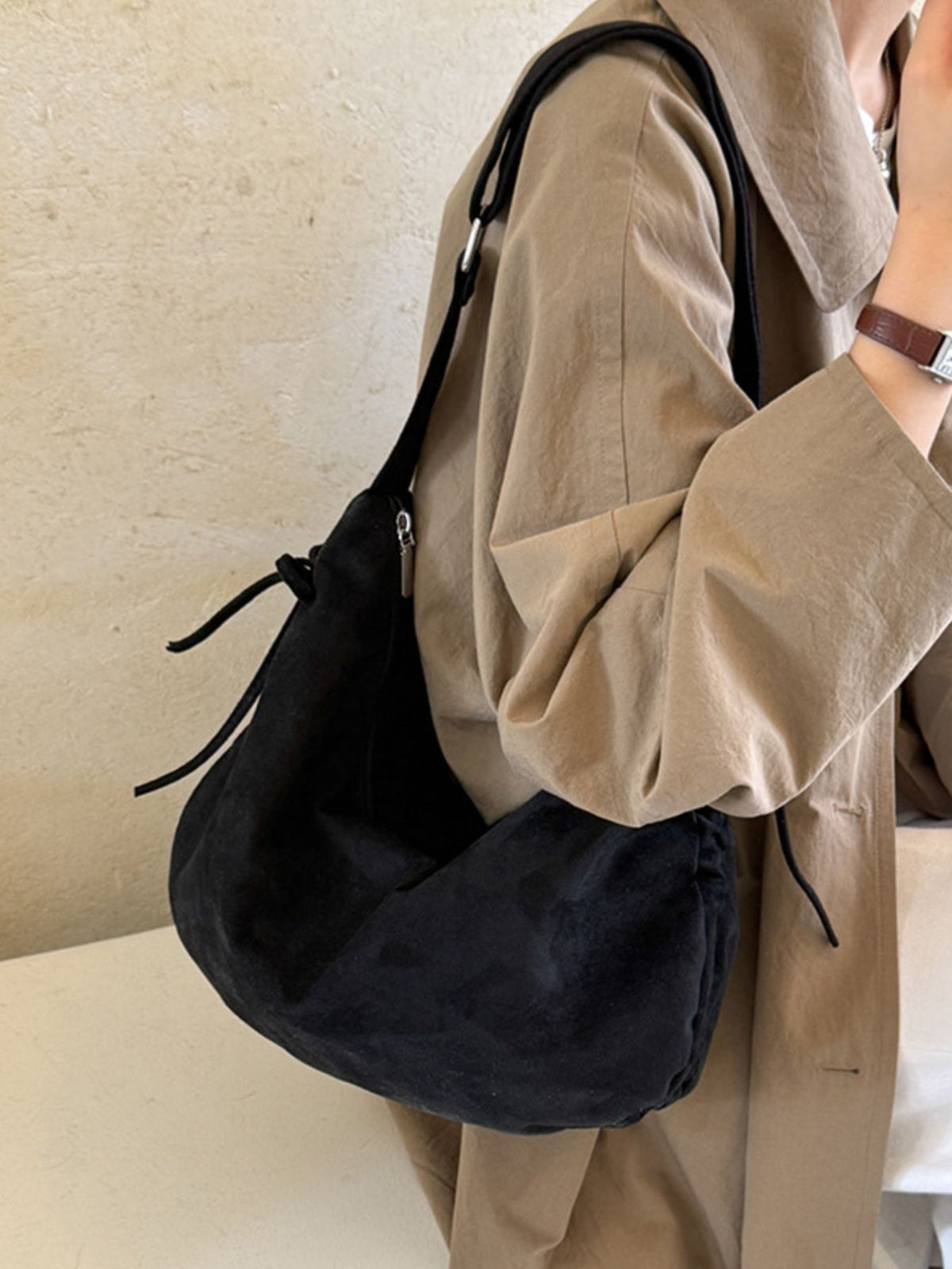 Suede Imported Size &amp crossbody bag in Off-white with relaxed silhouette