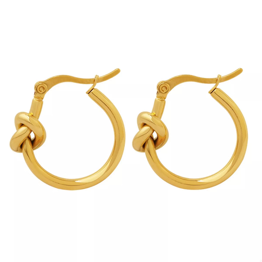 Gold knot hoop earrings with 18K gold plating.