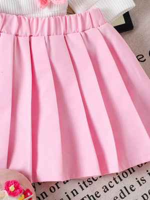 Children's Bow Button Up Cardigan And Pleated Skirt Set option 5