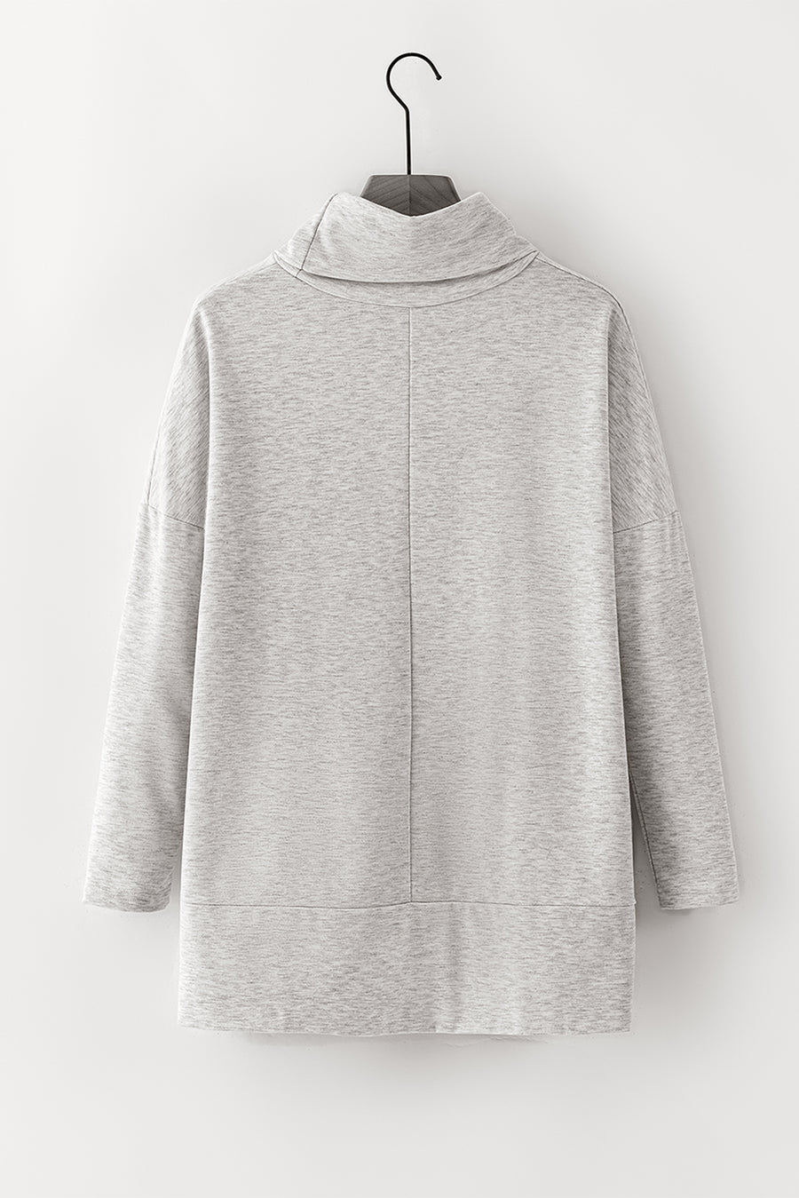 Light Gray cowl neck tunic with long sleeves and a relaxed fit.