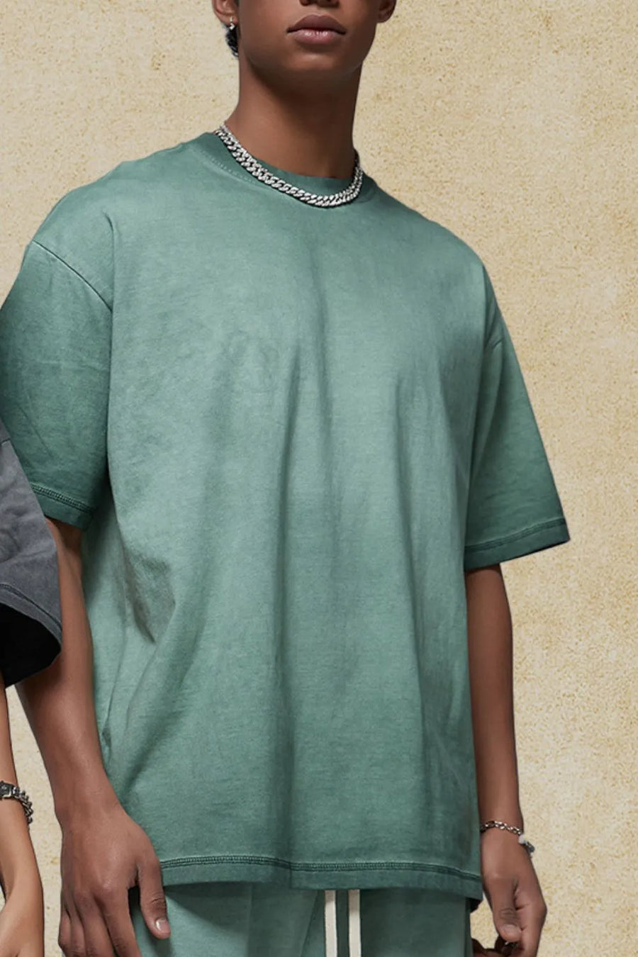 Pigment-dyed oversized tee in Moss with crew neck and short sleeves.