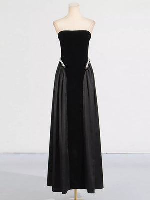 Lace Up Back Tube Maxi Dress in Black