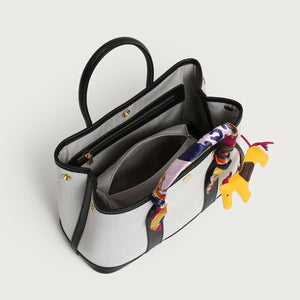 Canvas Tote Bag With Silk Scarf & Horse Charm in Black with top handles