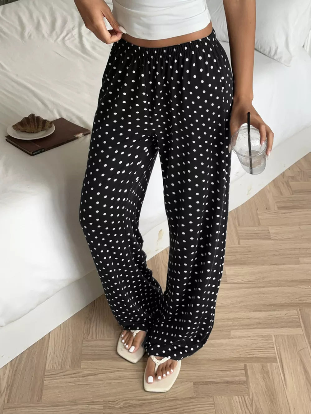 Black Polka Dot Wide-leg Pants