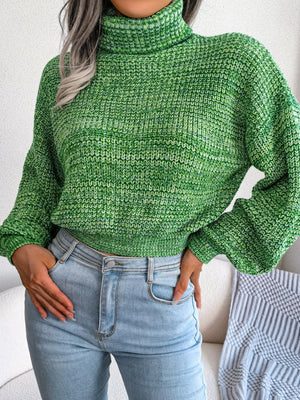turtleneck sweater in lime green featuring waffle-knit and relaxed fit