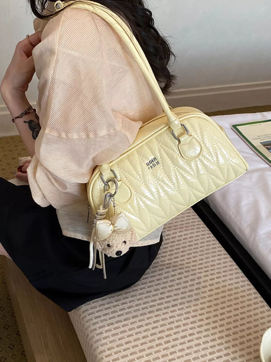 Yellow with Quilted Zip Shoulder Bag in Yellow