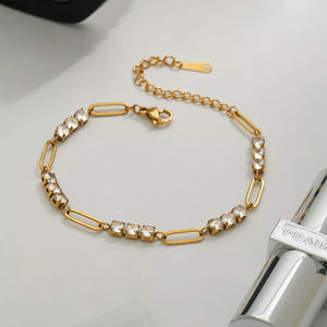 18k Gold-plated Stainless Steel Rhinestone Chain Bracelet in Style C with rhinestone embellishment