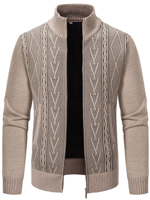 dark brown cardigan featuring cable-knit and cable knit