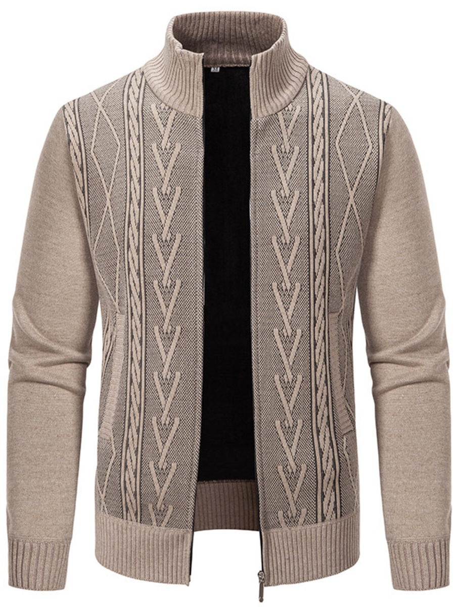 dark brown cardigan featuring cable-knit and cable knit