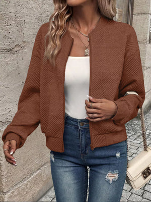 bomber jacket in White with geometric and ribbed