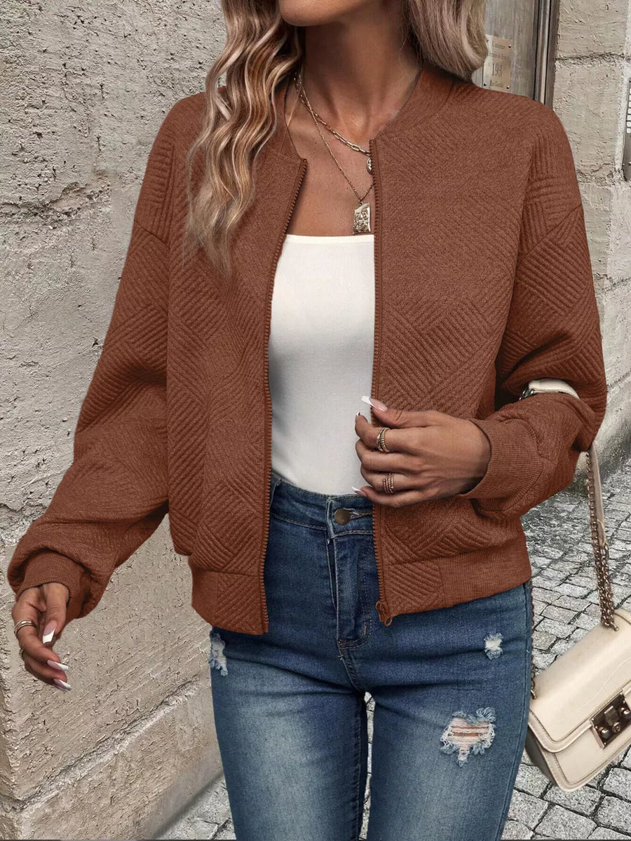 bomber jacket in White with geometric and ribbed