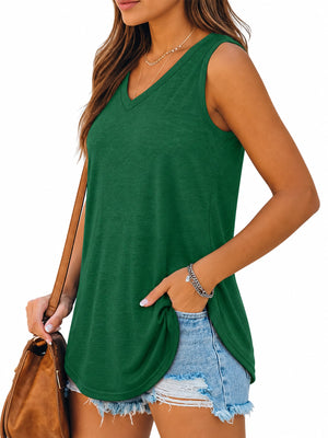 Green loose tank top with v-neck