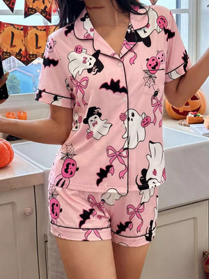 pajama set in Yellow with Halloween print and buttoned